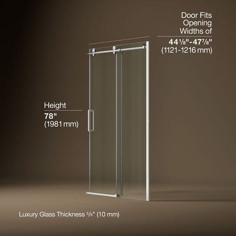 Composed™ 44-1/8"-47-7/8" W x 78" H sliding shower door with 3/8"-thick Crystal Clear glass