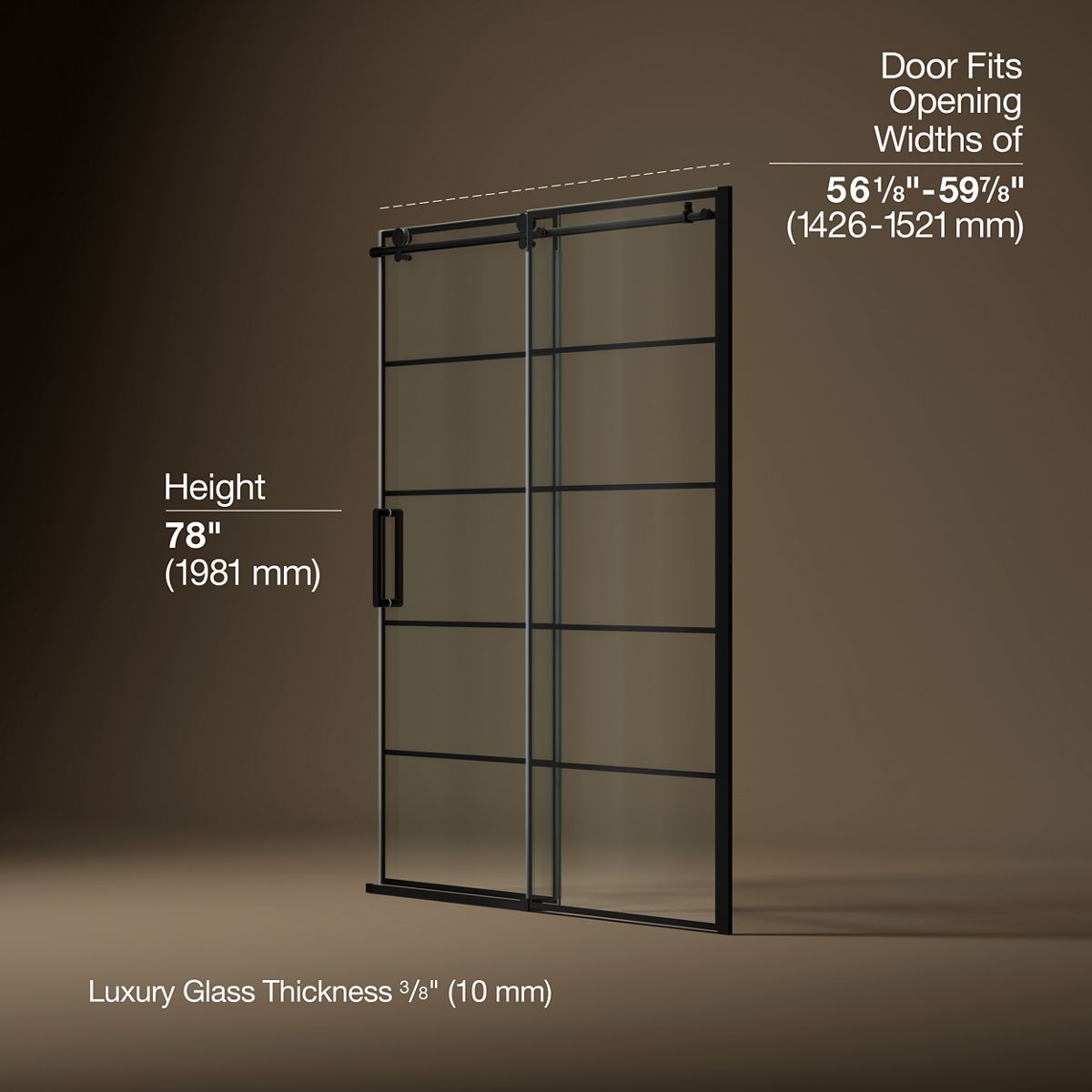 Composed™ 56-1/8"-59-7/8" W x 78" H sliding shower door with 3/8"-thick Crystal Clear glass