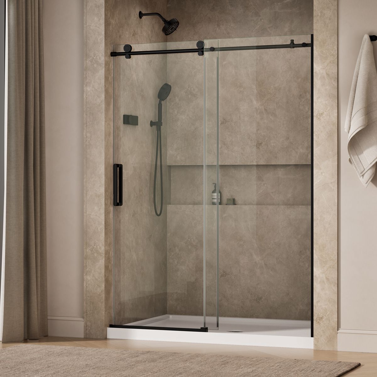 Composed™ 56-1/8"-59-7/8" W x 78" H sliding shower door with 3/8"-thick Crystal Clear glass