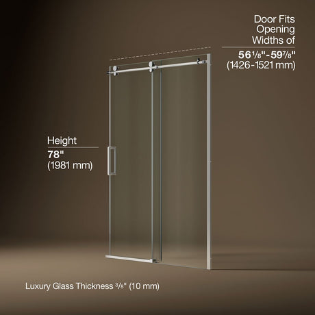 Composed™ 56-1/8"-59-7/8" W x 78" H sliding shower door with 3/8"-thick Crystal Clear glass