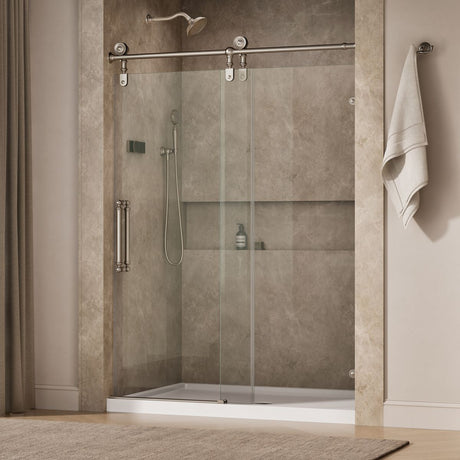 Artifacts™ 58-1/4"-59-1/4" W x 80-7/8" H sliding shower door with 3/8"-thick Crystal Clear glass