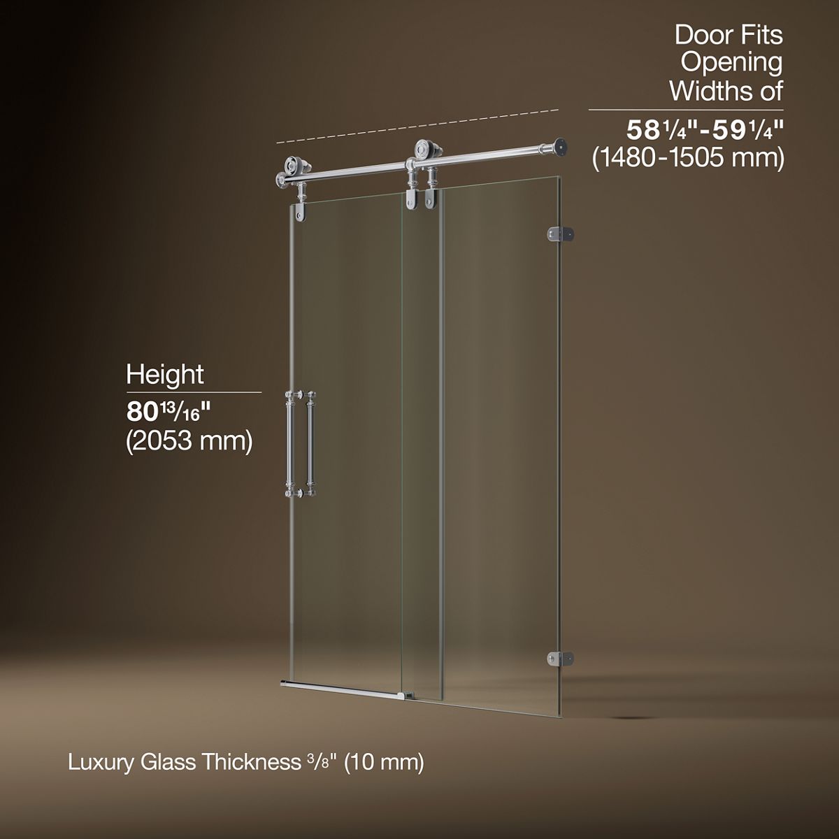 Artifacts™ 58-1/4"-59-1/4" W x 80-7/8" H sliding shower door with 3/8"-thick Crystal Clear glass