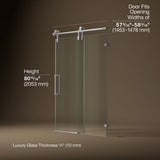 Artifacts™ 57-1/4"-58-1/4" W x 80-7/8" H sliding shower door with 3/8"-thick Crystal Clear glass