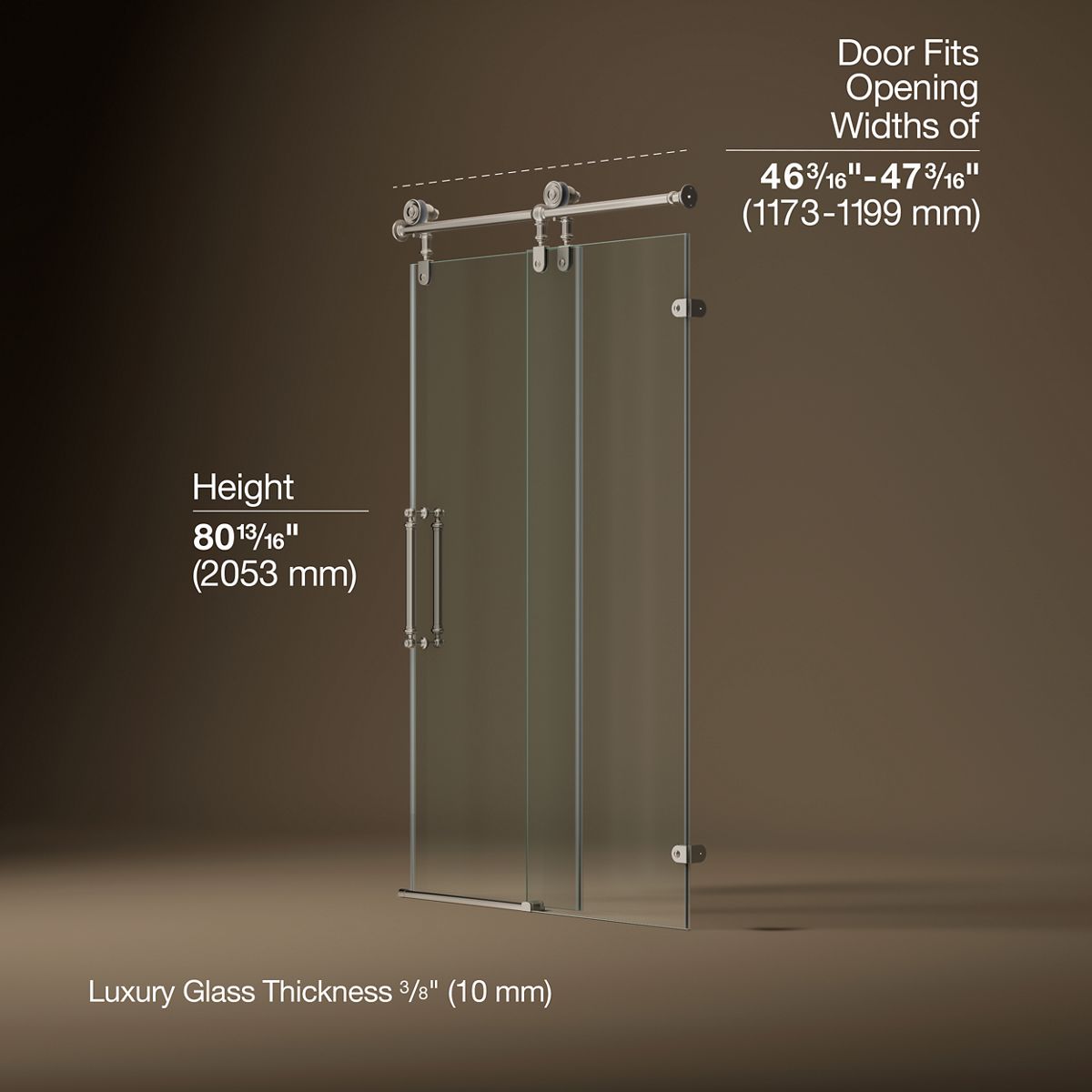 Artifacts™ 46-1/4"-47-1/4" W x 80-7/8" H sliding shower door with 3/8"-thick Crystal Clear glass
