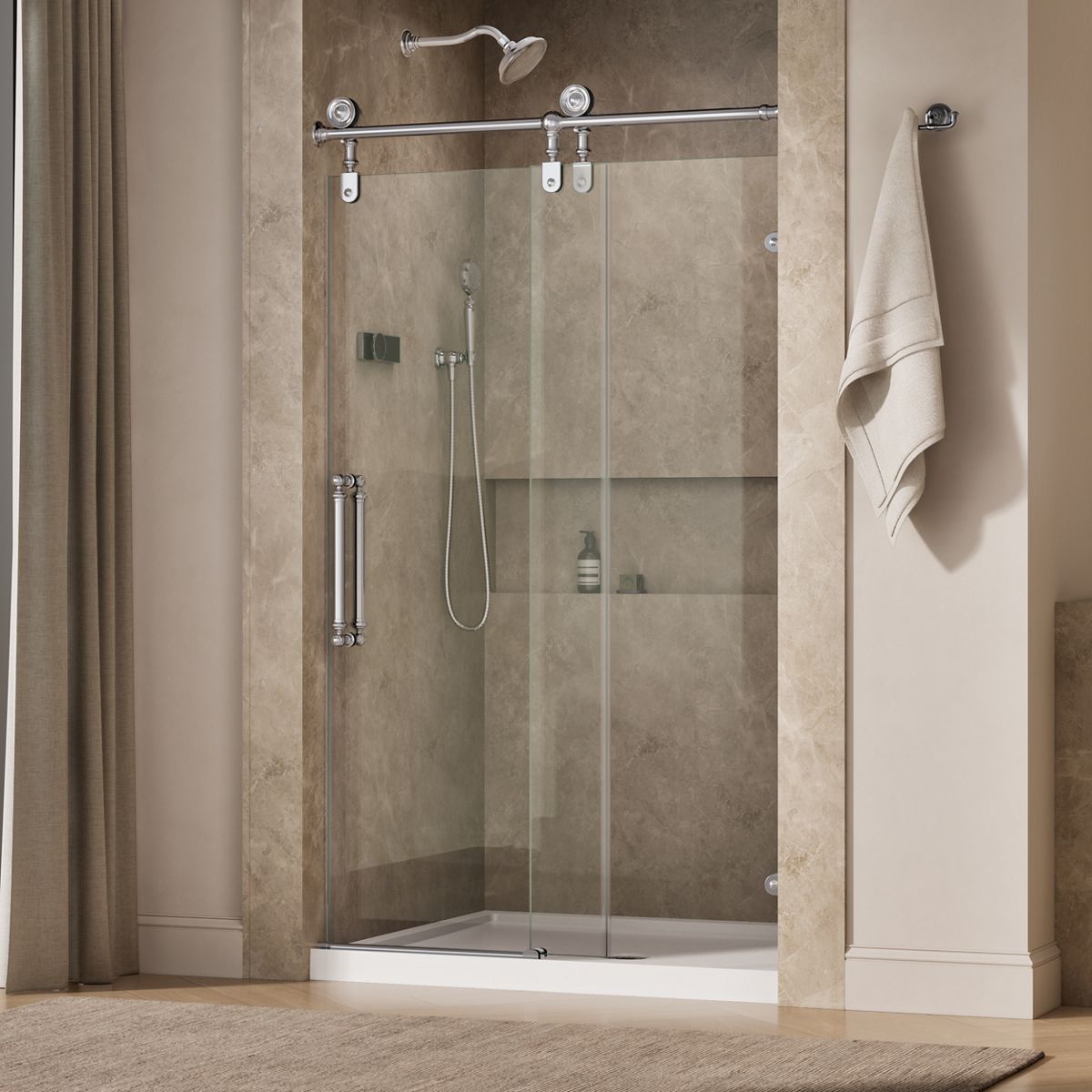 Artifacts™ 45-1/4"-46-1/4" W x 80-7/8" H sliding shower door with 3/8"-thick Crystal Clear glass