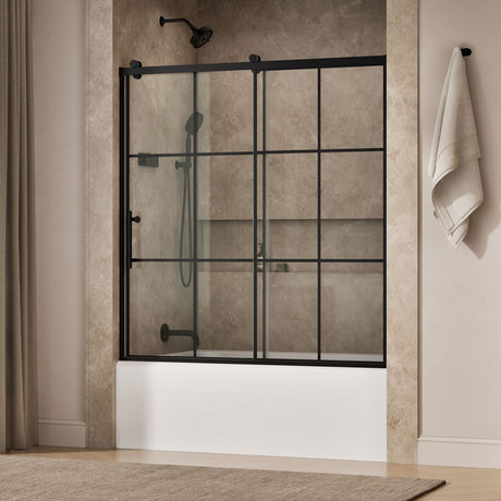 Rely® 56-5/8"-59-5/8" W x 62-1/2" H sliding bath door with 3/8"-thick Crystal Clear glass