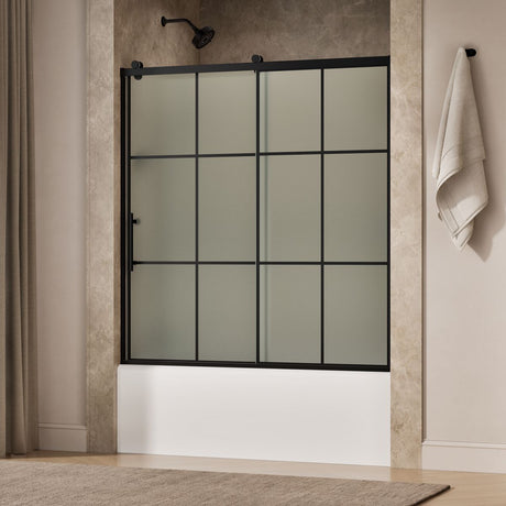 Rely® 56-5/8"-59-5/8" W x 62-1/2" H sliding bath door with 3/8"-thick Frosted glass