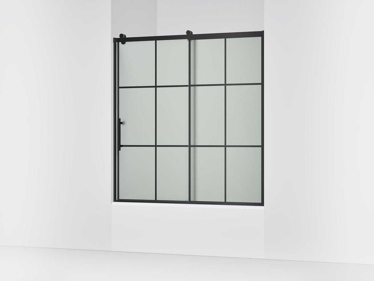 Rely® 56-5/8"-59-5/8" W x 62-1/2" H sliding bath door with 3/8"-thick Frosted glass