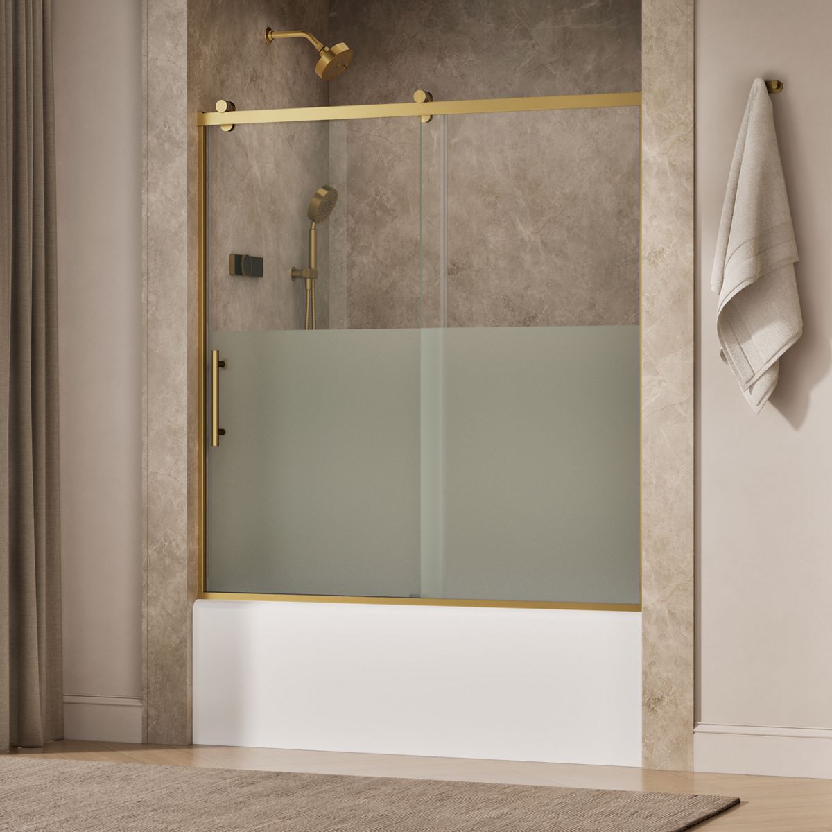 Rely® 56-5/8"-59-5/8" W x 62-1/2" H sliding bath door with 3/8"-thick Crystal Clear glass