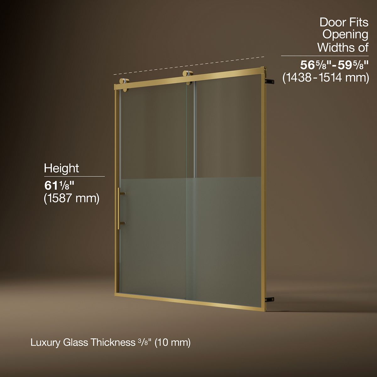 Rely® 56-5/8"-59-5/8" W x 62-1/2" H sliding bath door with 3/8"-thick Crystal Clear glass