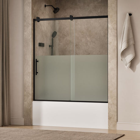 Rely® 56-5/8"-59-5/8" W x 62-1/2" H sliding bath door with 3/8"-thick Crystal Clear glass