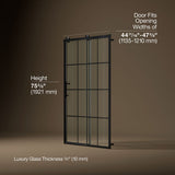 Rely® 44-5/8"-47-5/8" W x 76.99" H sliding shower door with 3/8"-thick Crystal Clear glass