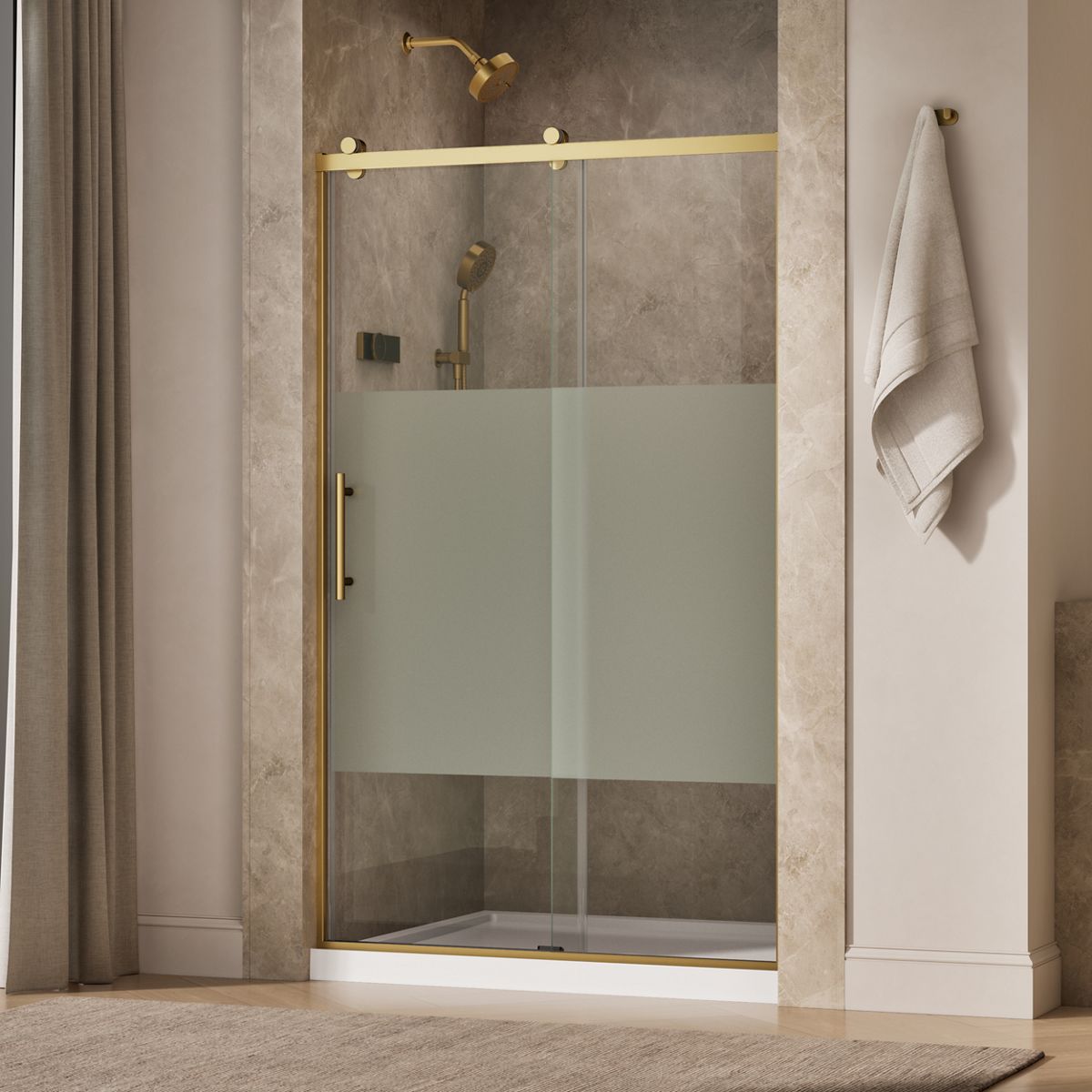Rely® 44-5/8"-47-5/8" W x 76.99" H sliding shower door with 3/8"-thick Crystal Clear glass