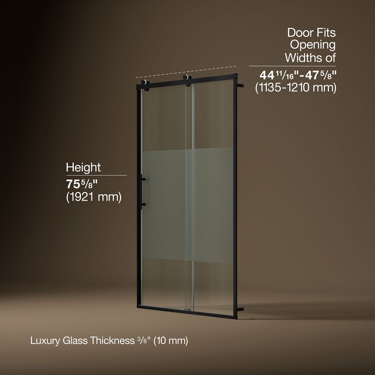 Rely® 44-5/8"-47-5/8" W x 76.99" H sliding shower door with 3/8"-thick Crystal Clear glass