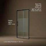 Rely® 44-5/8"-47-5/8" W x 76.99" H sliding shower door with 3/8"-thick Crystal Clear glass