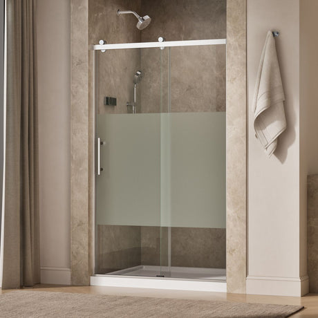 Rely® 44-5/8"-47-5/8" W x 76.99" H sliding shower door with 3/8"-thick Crystal Clear glass