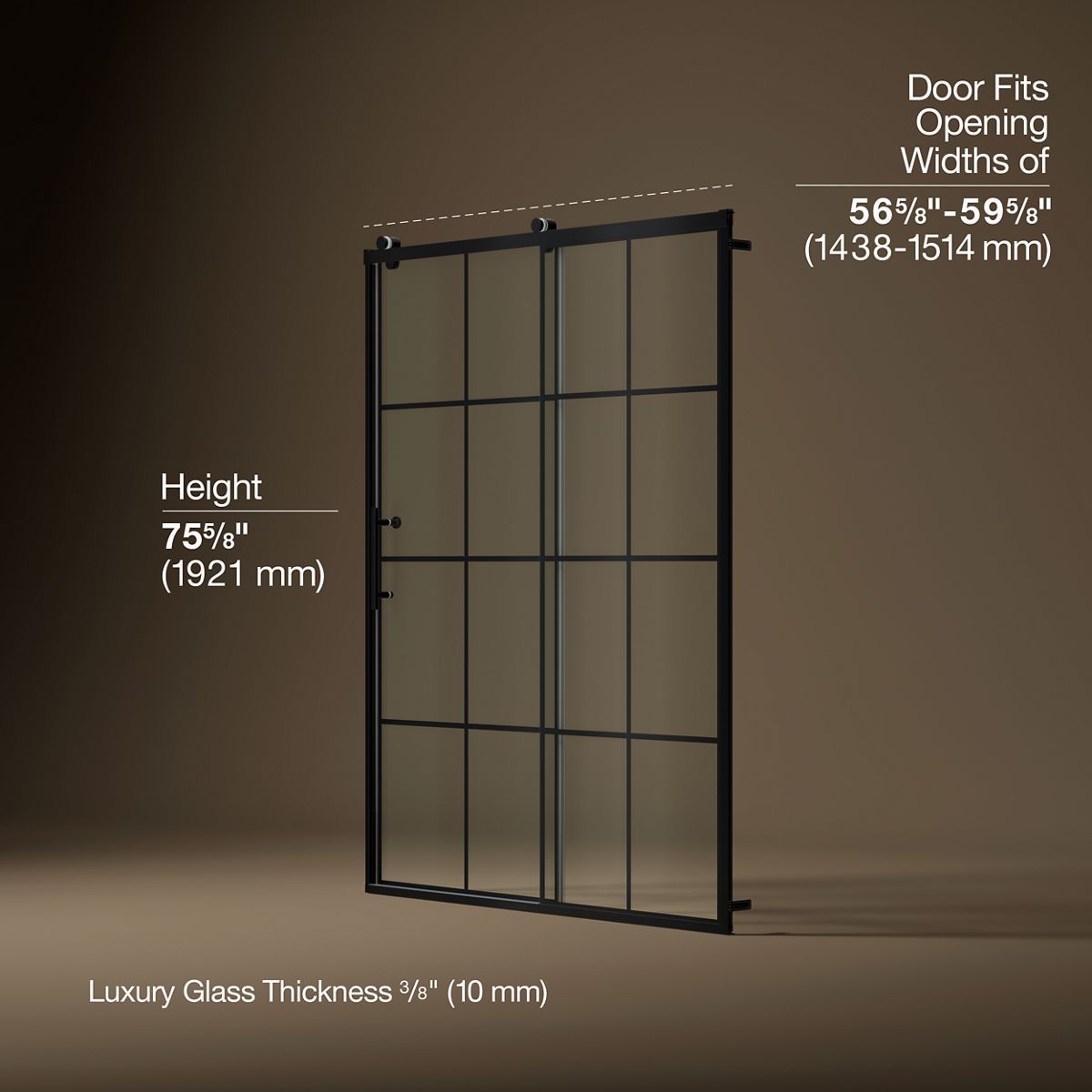 Rely® 56-5/8"-59-5/8" W x 76.99" H sliding shower door with 3/8"-thick Crystal Clear glass