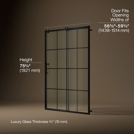 Rely® 56-5/8"-59-5/8" W x 76.99" H sliding shower door with 3/8"-thick Crystal Clear glass