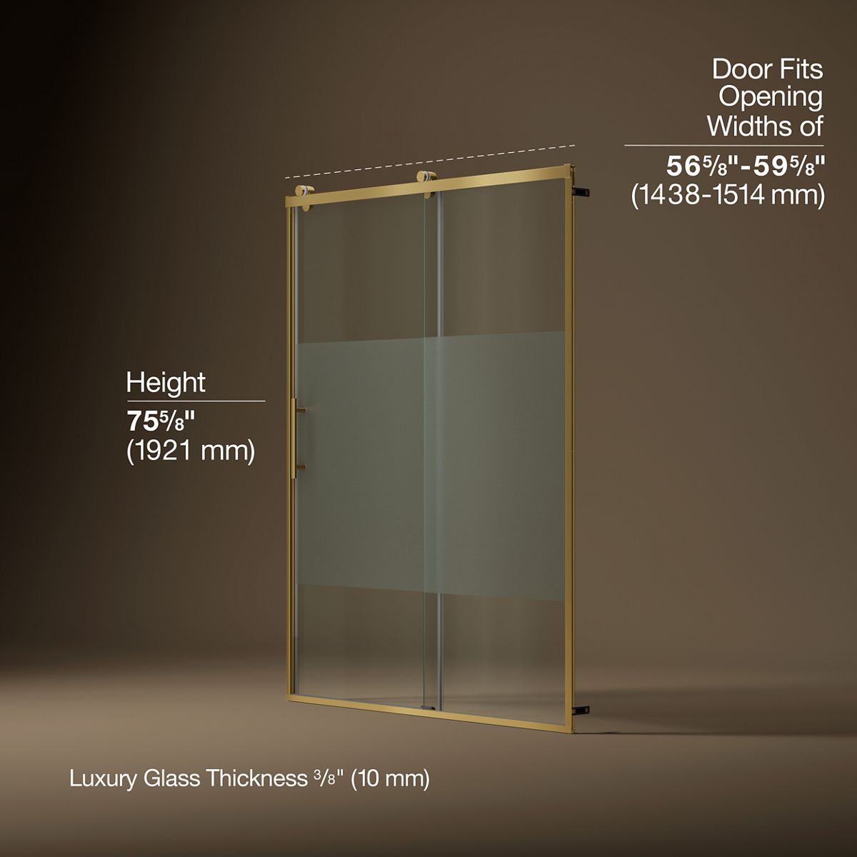 Rely® 56-5/8"-59-5/8" W x 76.99" H sliding shower door with 3/8"-thick Crystal Clear glass