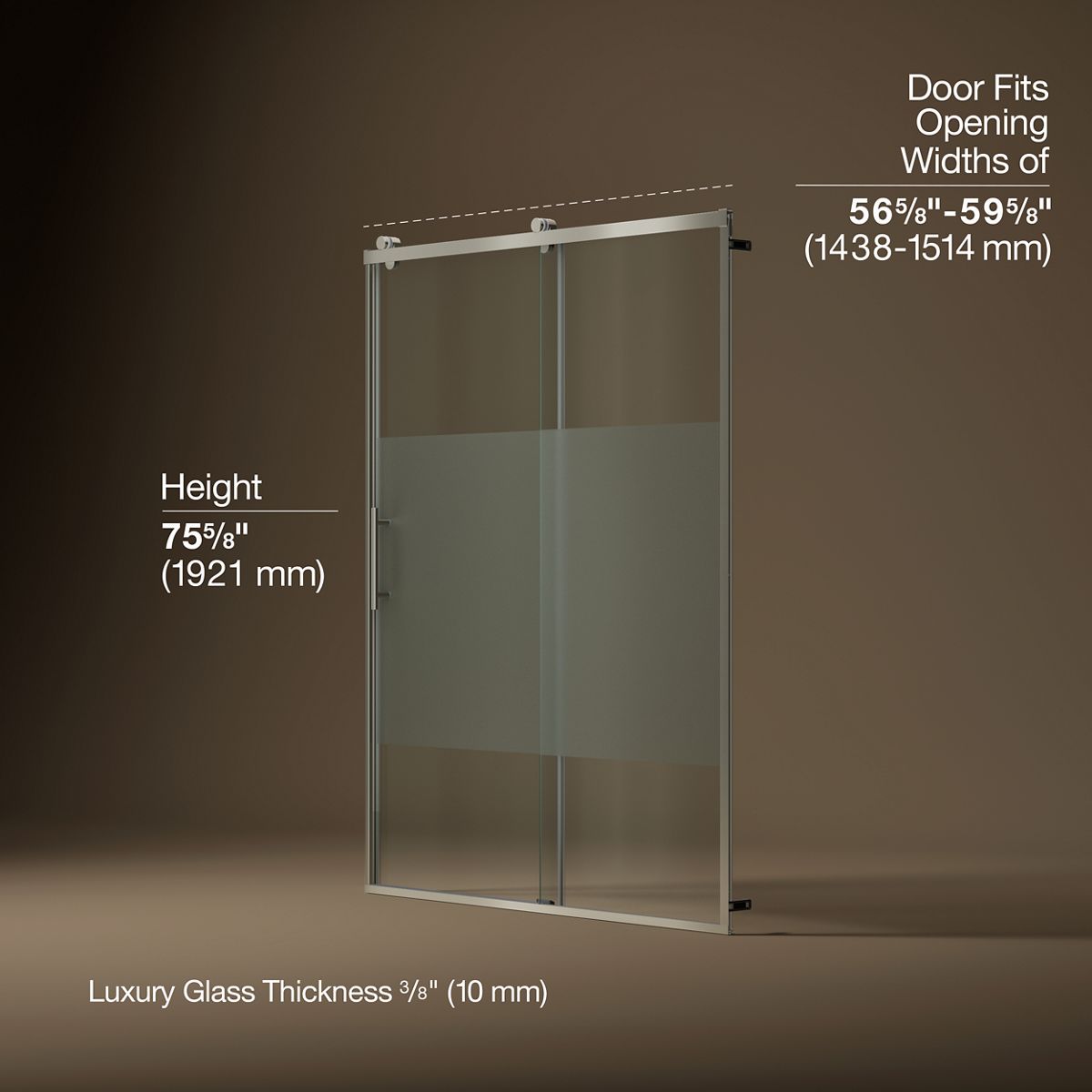 Rely® 56-5/8"-59-5/8" W x 76.99" H sliding shower door with 3/8"-thick Crystal Clear glass