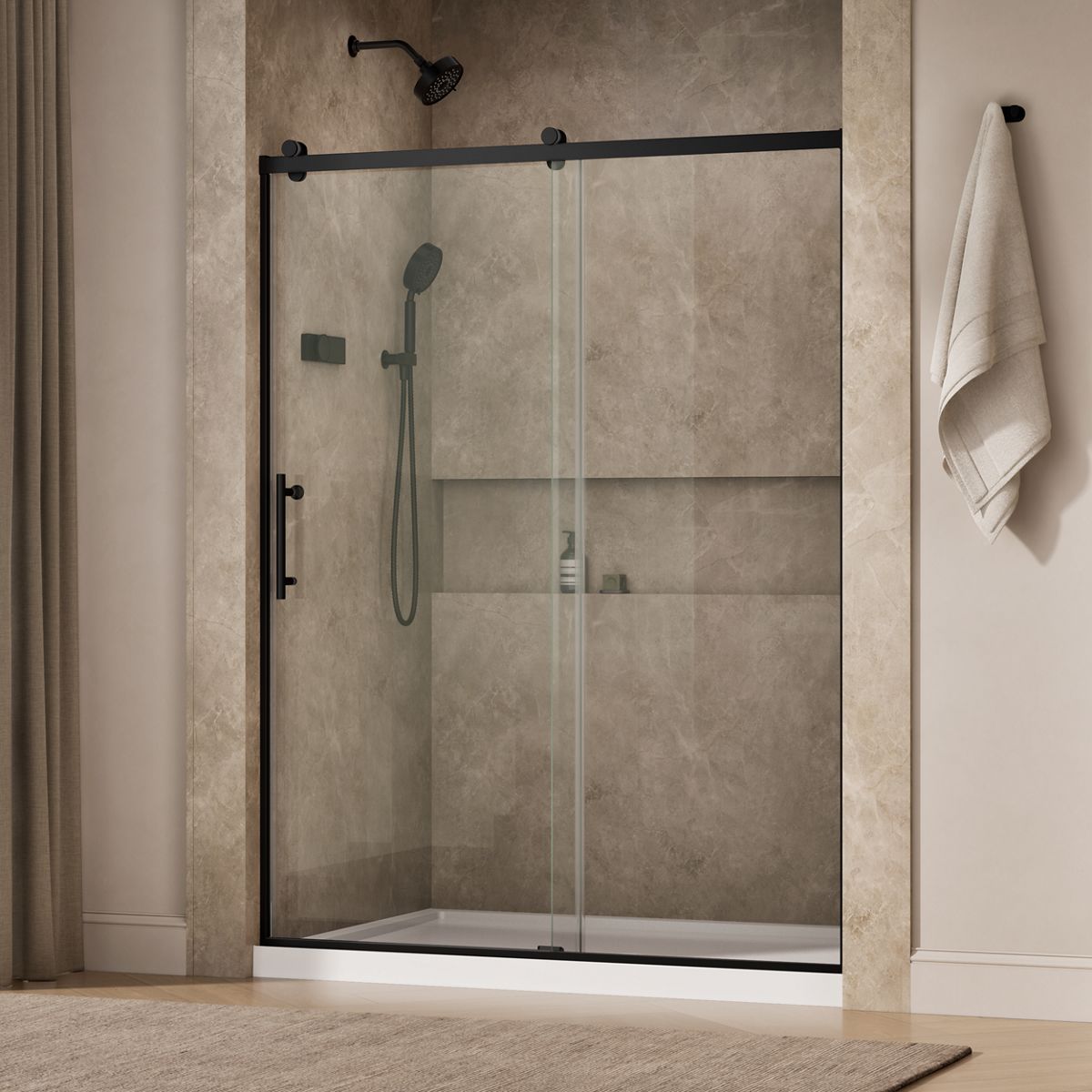Rely® 56-5/8"-59-5/8" W x 76.99" H sliding shower door with 3/8"-thick Crystal Clear glass