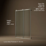 Rely® 56-5/8"-59-5/8" W x 76.99" H sliding shower door with 3/8"-thick Crystal Clear glass