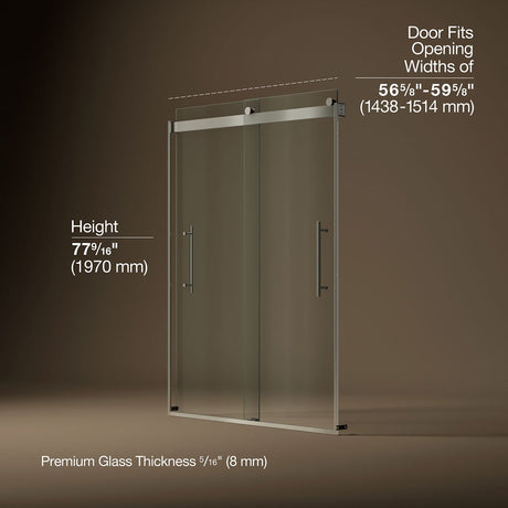 Levity® Plus 56-5/8"-59-5/8" W x 77.53" H bypass shower door with 5/16"-thick Crystal Clear glass
