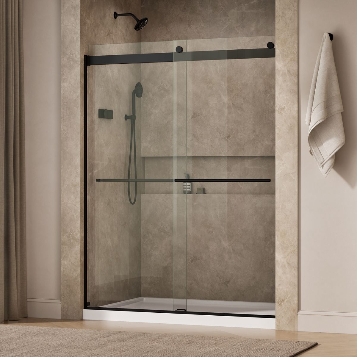 Levity® Plus 56-5/8"-59-5/8" W x 77.53" H bypass shower door with 5/16"-thick Crystal Clear glass