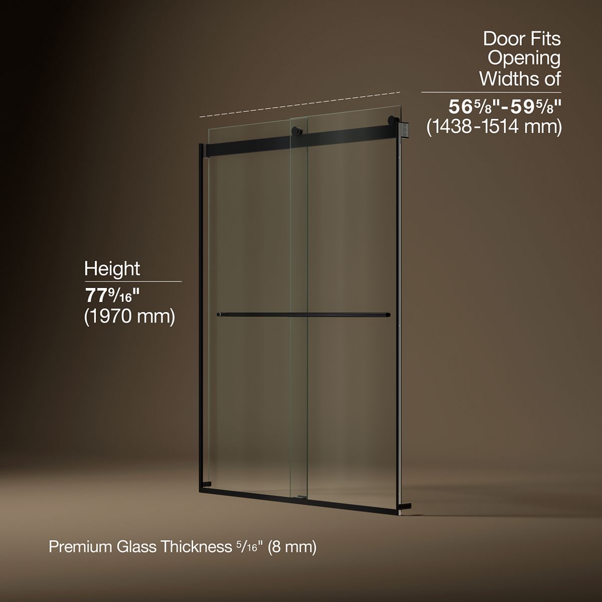 Levity® Plus 56-5/8"-59-5/8" W x 77.53" H bypass shower door with 5/16"-thick Crystal Clear glass