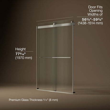 Levity® Plus 56-5/8"-59-5/8" W x 77.53" H bypass shower door with 5/16"-thick Crystal Clear glass