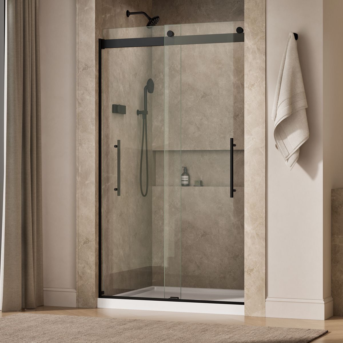 Levity® Plus 44-5/8"-47-5/8" W x 81.61" H bypass shower door with 3/8"-thick Crystal Clear glass
