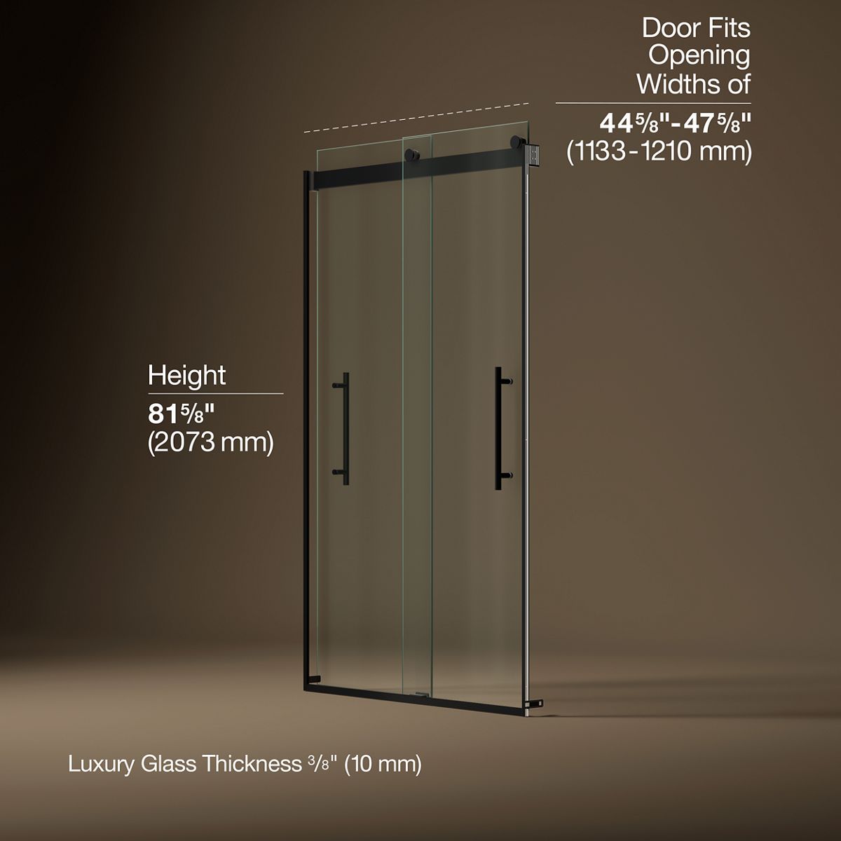 Levity® Plus 44-5/8"-47-5/8" W x 81.61" H bypass shower door with 3/8"-thick Crystal Clear glass