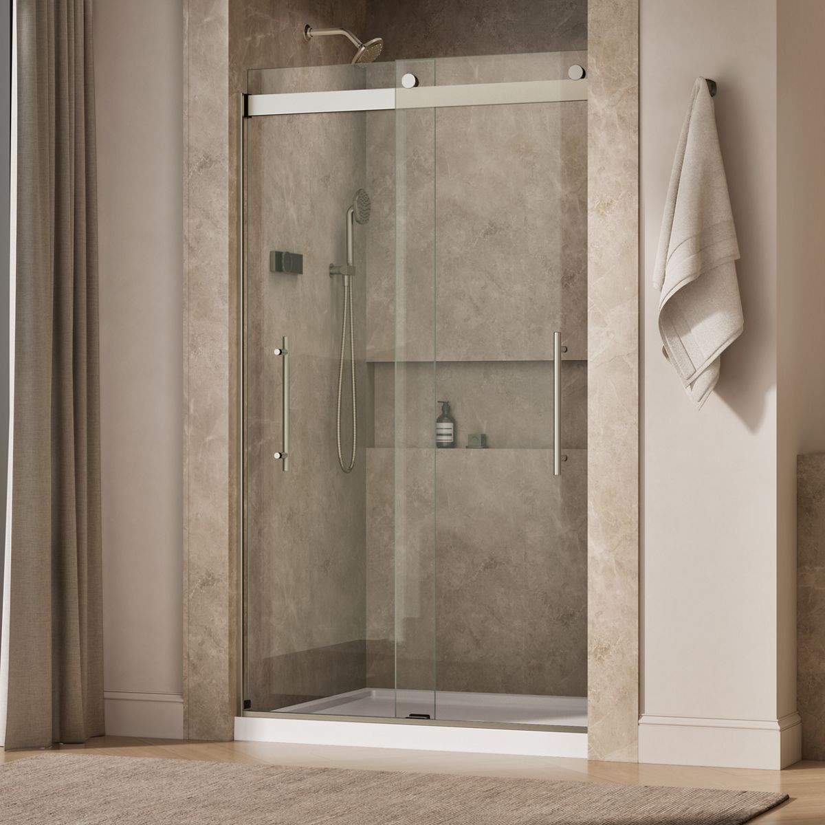 Levity® Plus 44-5/8"-47-5/8" W x 81.61" H bypass shower door with 3/8"-thick Crystal Clear glass