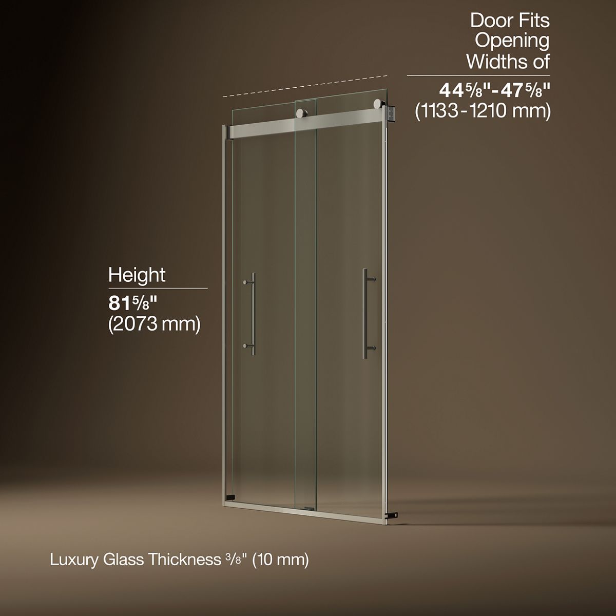 Levity® Plus 44-5/8"-47-5/8" W x 81.61" H bypass shower door with 3/8"-thick Crystal Clear glass