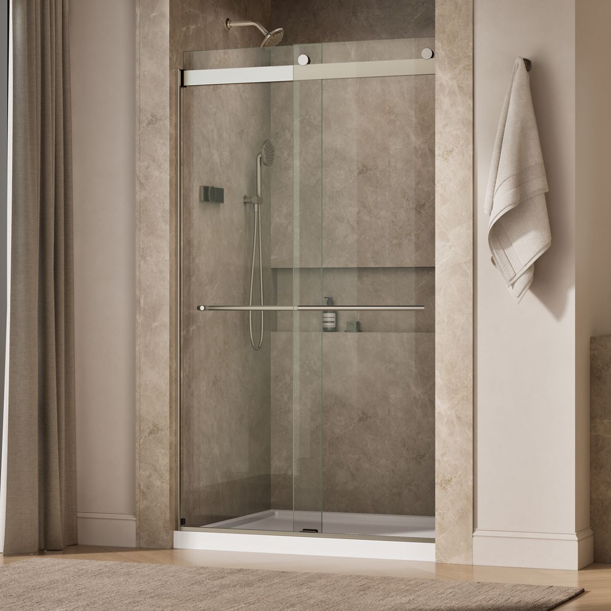 Levity® Plus 44-5/8"-47-5/8" W x 81.61" H bypass shower door with 3/8"-thick Crystal Clear glass