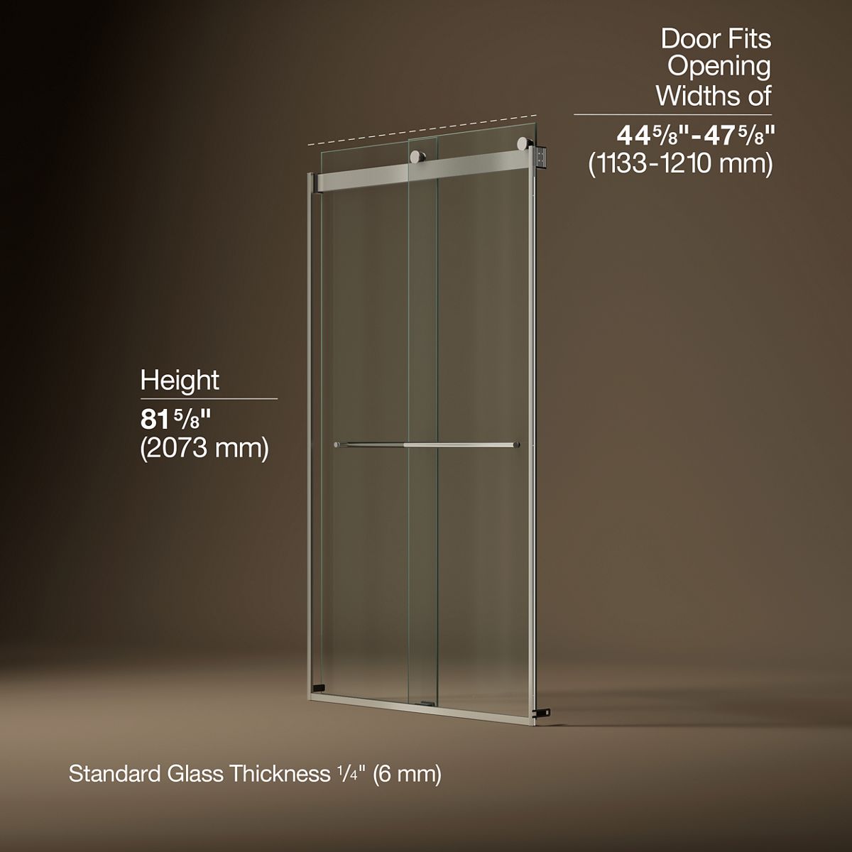 Levity® Plus 44-5/8"-47-5/8" W x 81.61" H bypass shower door with 3/8"-thick Crystal Clear glass