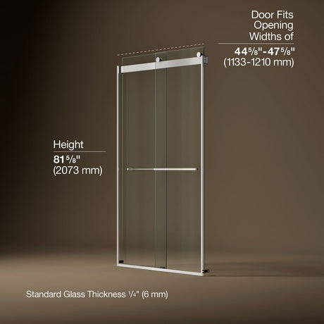 Levity® Plus 44-5/8"-47-5/8" W x 81.61" H bypass shower door with 3/8"-thick Crystal Clear glass