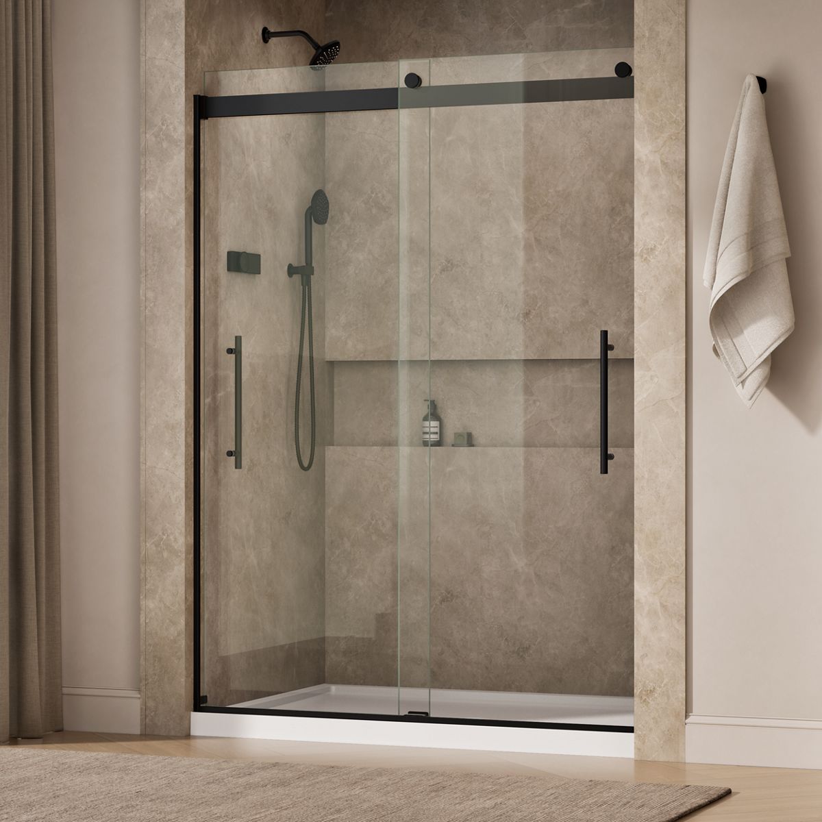 Levity® Plus 56-5/8"-59-5/8" W x 81.61" H bypass shower door with 3/8"-thick Crystal Clear glass