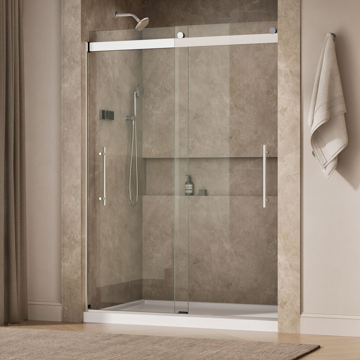 Levity® Plus 56-5/8"-59-5/8" W x 81.61" H bypass shower door with 3/8"-thick Crystal Clear glass
