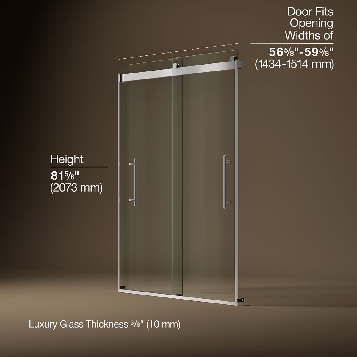 Levity® Plus 56-5/8"-59-5/8" W x 81.61" H bypass shower door with 3/8"-thick Crystal Clear glass