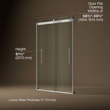 Levity® Plus 56-5/8"-59-5/8" W x 81.61" H bypass shower door with 3/8"-thick Crystal Clear glass