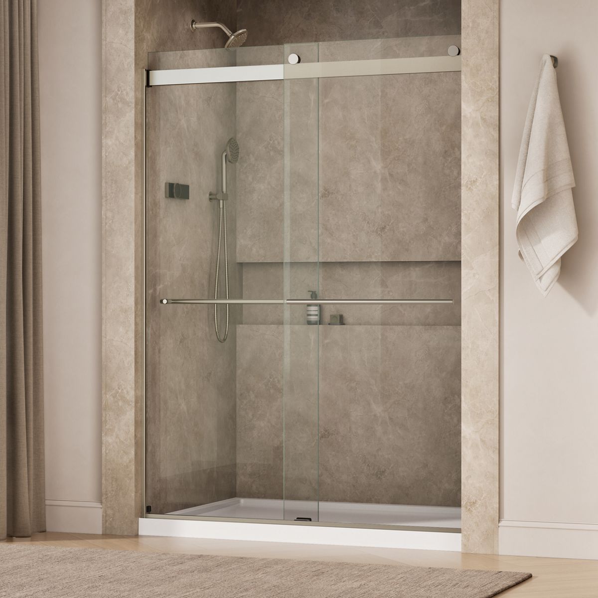 Levity® Plus 56-5/8"-59-5/8" W x 81.61" H bypass shower door with 3/8"-thick Crystal Clear glass