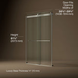 Levity® Plus 56-5/8"-59-5/8" W x 81.61" H bypass shower door with 3/8"-thick Crystal Clear glass