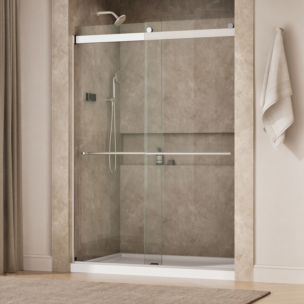 Levity® Plus 56-5/8"-59-5/8" W x 81.61" H bypass shower door with 3/8"-thick Crystal Clear glass
