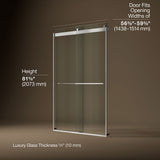 Levity® Plus 56-5/8"-59-5/8" W x 81.61" H bypass shower door with 3/8"-thick Crystal Clear glass