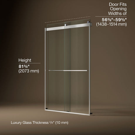 Levity® Plus 56-5/8"-59-5/8" W x 81.61" H bypass shower door with 3/8"-thick Crystal Clear glass