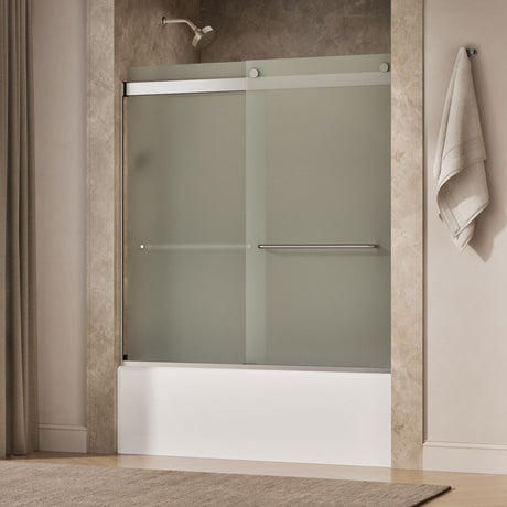 Levity® 56-5/8"-59-5/8" W x 62" H bypass bath door with 1/4"-thick Frosted glass