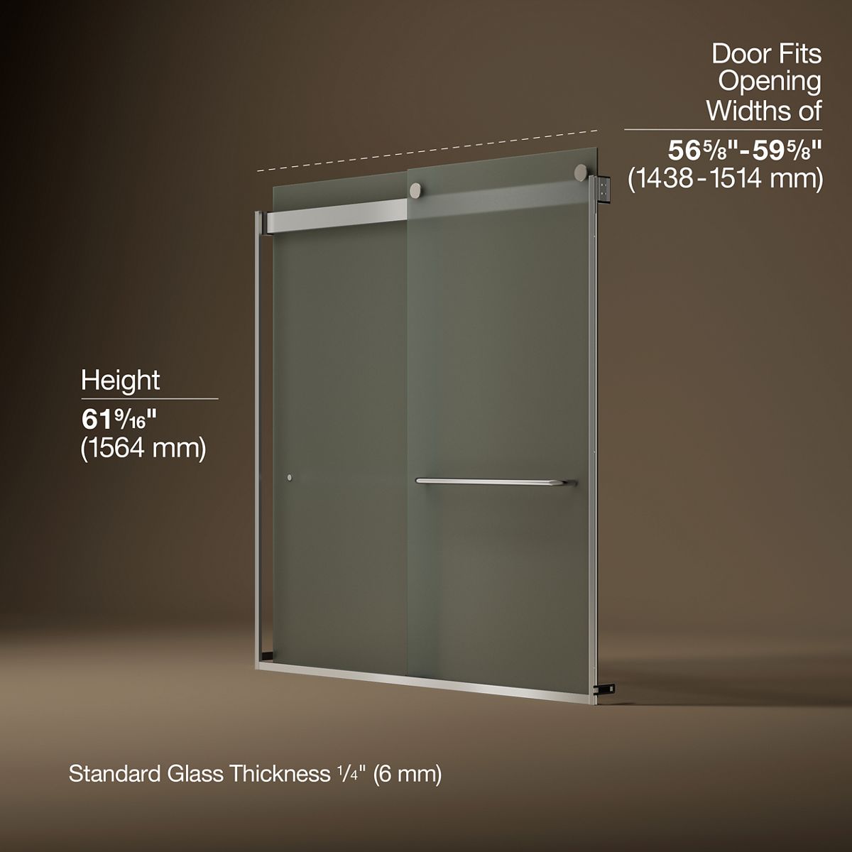 Levity® 56-5/8"-59-5/8" W x 62" H bypass bath door with 1/4"-thick Frosted glass