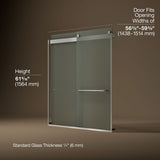Levity® 56-5/8"-59-5/8" W x 62" H bypass bath door with 1/4"-thick Frosted glass