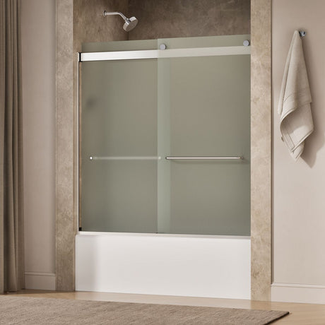 Levity® 56-5/8"-59-5/8" W x 62" H bypass bath door with 1/4"-thick Frosted glass